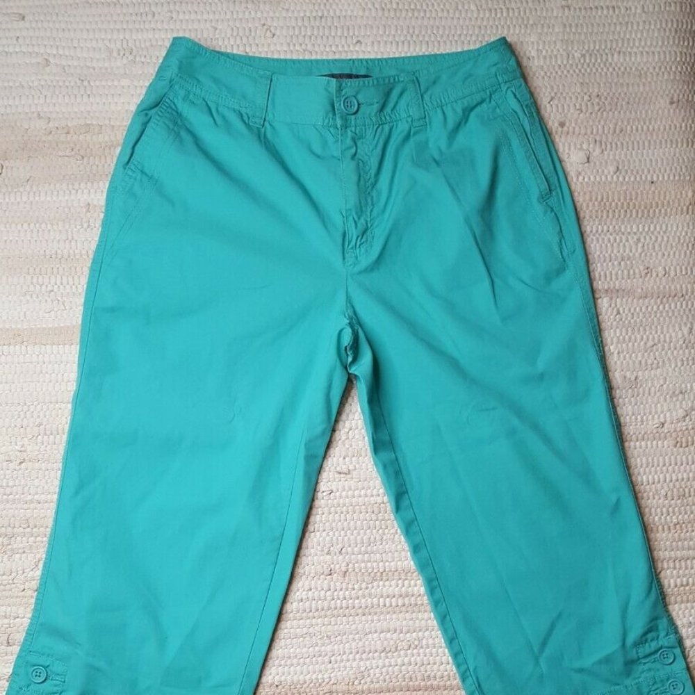Liz Claiborne Size 4 All Cotton Womens Teal Green Lightweight Capris Waist 27
